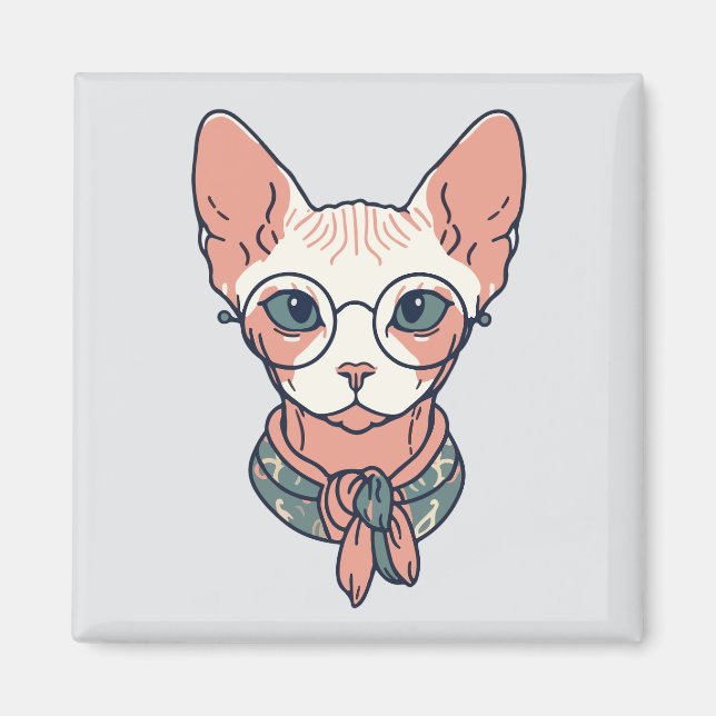 Imán Gato Sphynx sin pelo con gafas (Frente)
