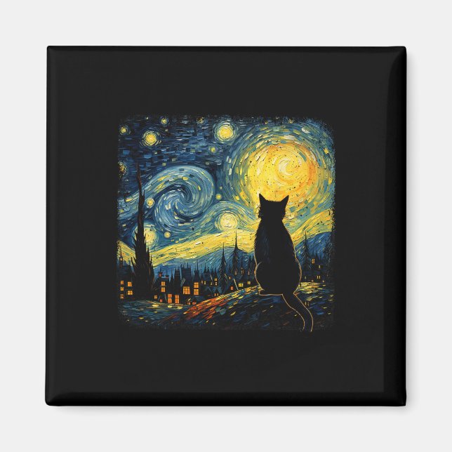 Imán Gato Starry Night Van Gogh Cat Para Gato Que Perte (Frente)
