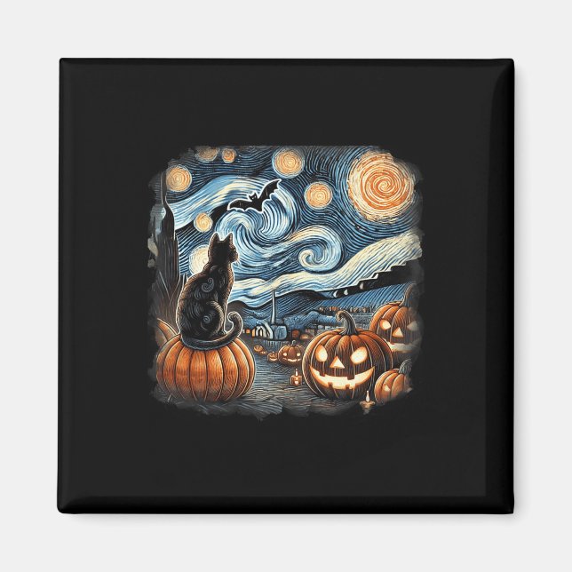 Imán Gato Starry Night Van Gogh Cat Para Gato Que Perte (Frente)