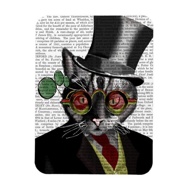 Imán Gato Steampunk - Sombrero superior y gafas amarill (Vertical)