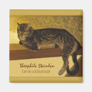 Imán Gato Steinlen en un balustrade de 1909 Gatos Grump