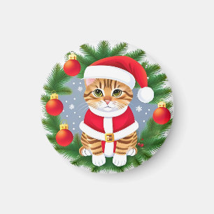 Imán Gato Tabby Adorable con Ropa de Santa