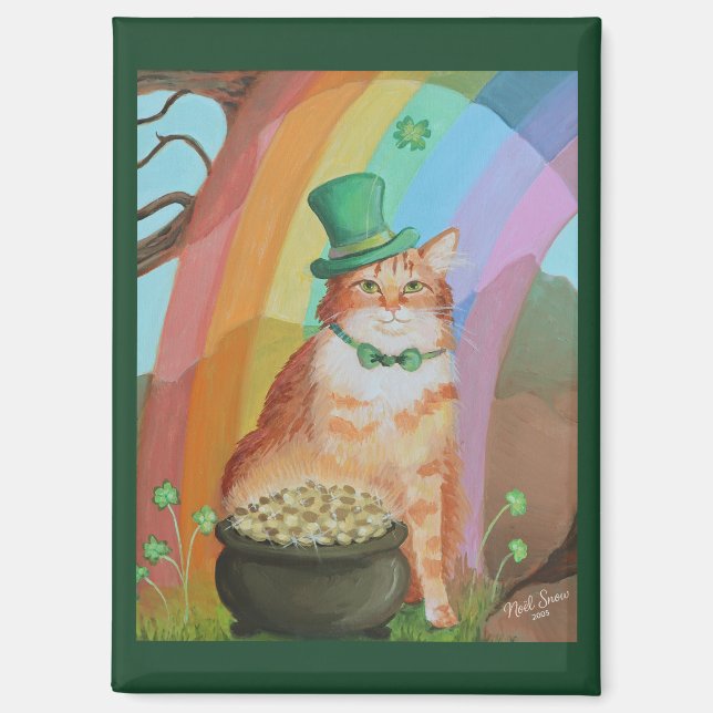 Imán Gato Tabby Día de San Patricio Duende (Anverso)