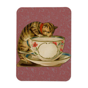 Imán Gato Taza de Té Lindo Vintage Victoriano Mascota C