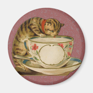 Imán Gato Taza de Té Lindo Vintage Victoriano Mascota C