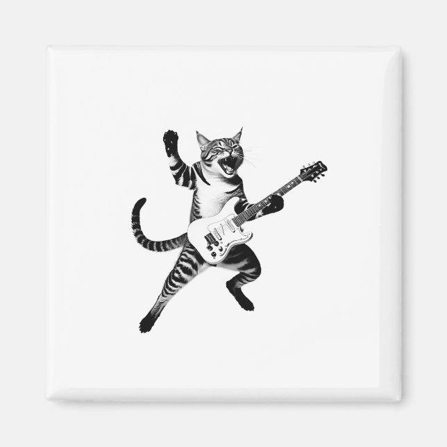 Imán Gato Tocando Rock De Guitarra Y Banda De Rollo Hom (Frente)