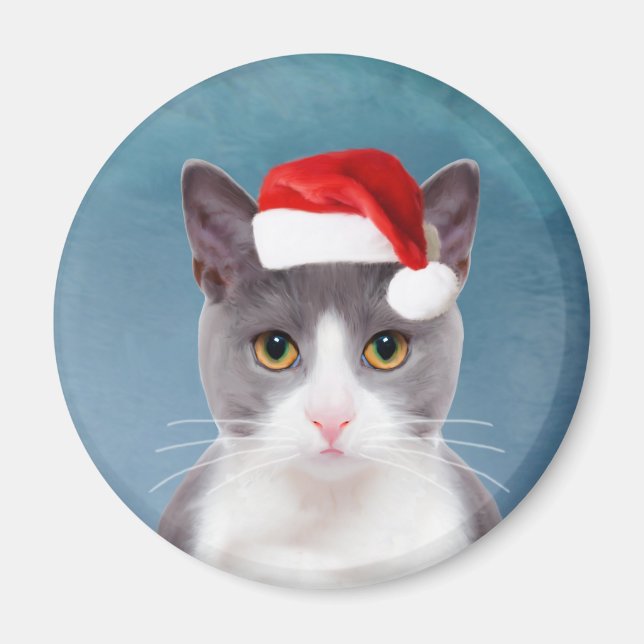 Imán Gato usando retrato de Navidades de Santa Hat (Frente)