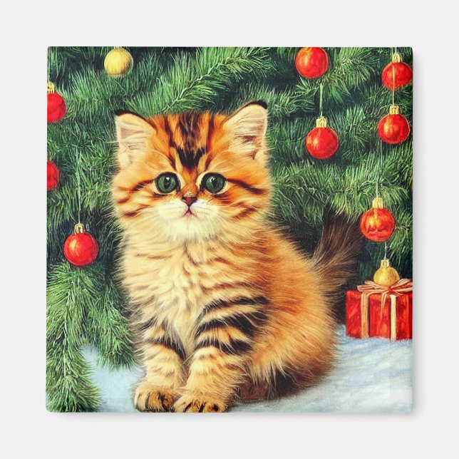 Imán Gato vintage de Navidad (Frente)