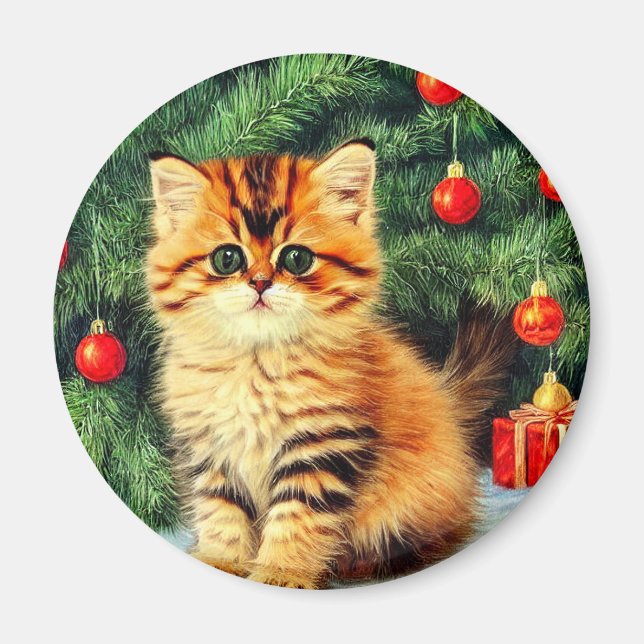 Imán Gato vintage de Navidad (Frente)