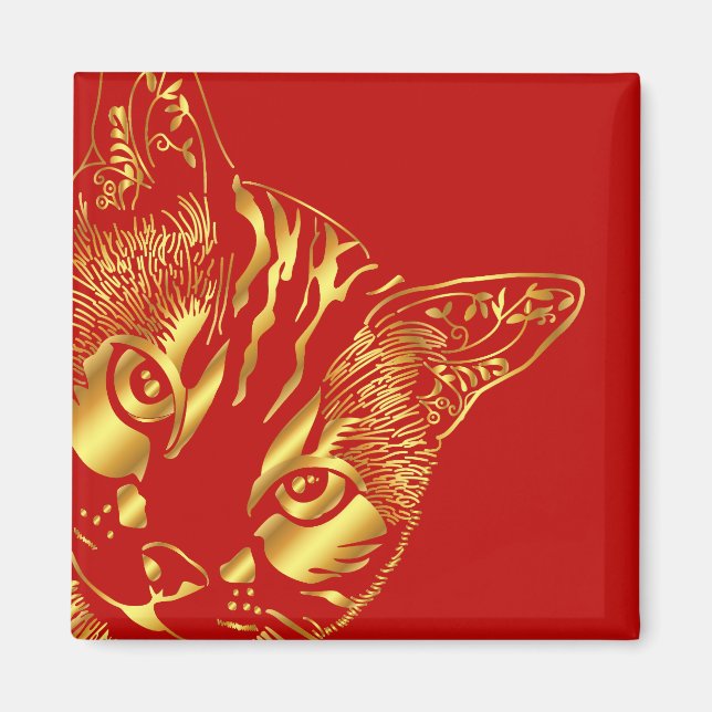 Imán Gato vintage Gold Cute (Frente)