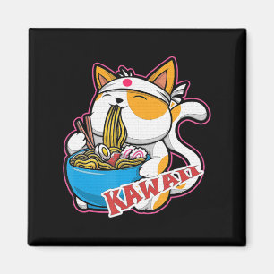 Imán gato vintage kawaii comiendo ramen anime retro jap