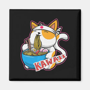 Imán gato vintage kawaii comiendo ramen anime retro jap
