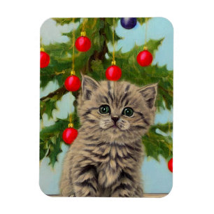 Imán Gato vintage y árbol de Navidad