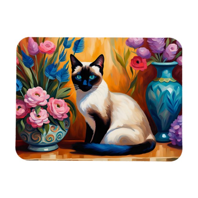 Imán Gato y Bouquets siameses en la acuarela de los vas (Horizontal)