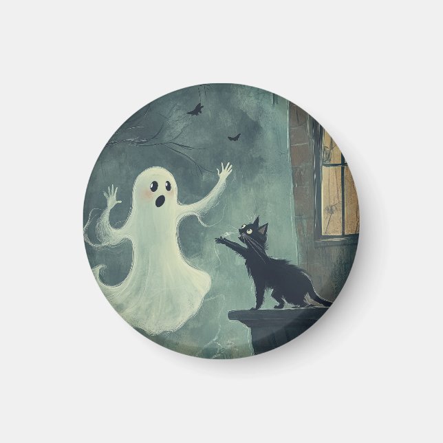 Imán Gato y fantasma de Halloween (Frente)