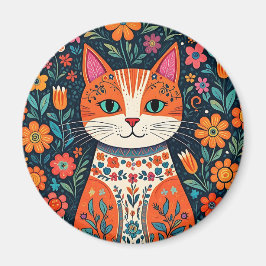 Imán Gato y flores de arte folclórico caprichosos