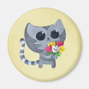 Imán Gato y flores lindos del gatito
