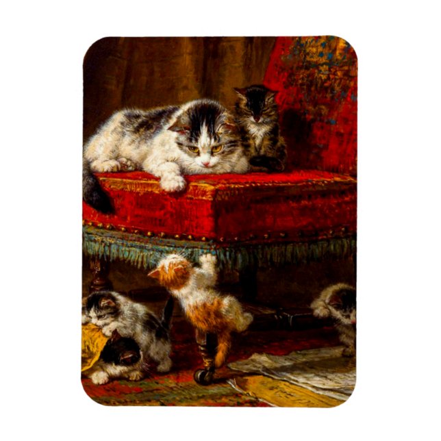 Imán Gato y gatitos jugando con silla (Vertical)