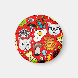 Imán Gato y huevo en rojo