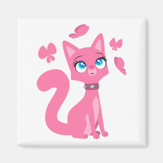 Imán Gato y mariposas Personalizado rosado
