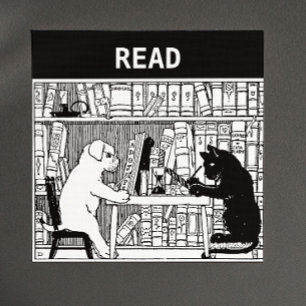 Imán Gato y perro en la biblioteca