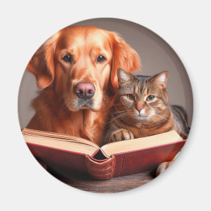 Imán Gato y perro leyendo un libro