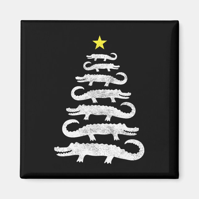 Imán Gator Christmas Tree Wild Alligator Xmas Gracioso  (Frente)