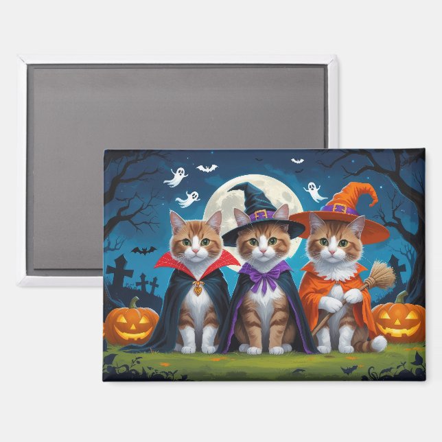 Imán Gatos abisinos Calabaza Halloween Gracioso (Anverso/Reverso)