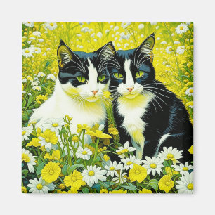 Imán Gatos adorables sentados en un campo de margaritas