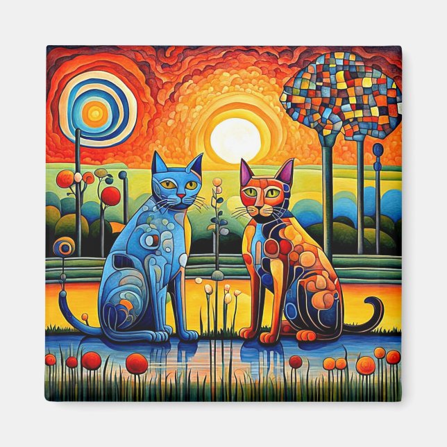 Imán Gatos al atardecer 2 (Frente)