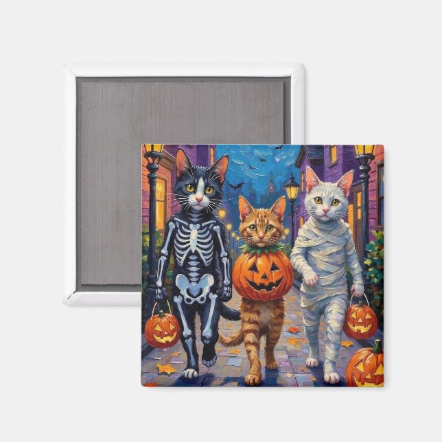 Imán Gatos Angora Turcos Con Disfraces De Halloween (Anverso/Reverso)