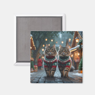 Imán Gatos Angora Turcos Navidad Nieve Fiesta