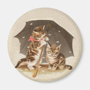 Imán Gatos antiguos bajo paraguas arte de gato antiguo