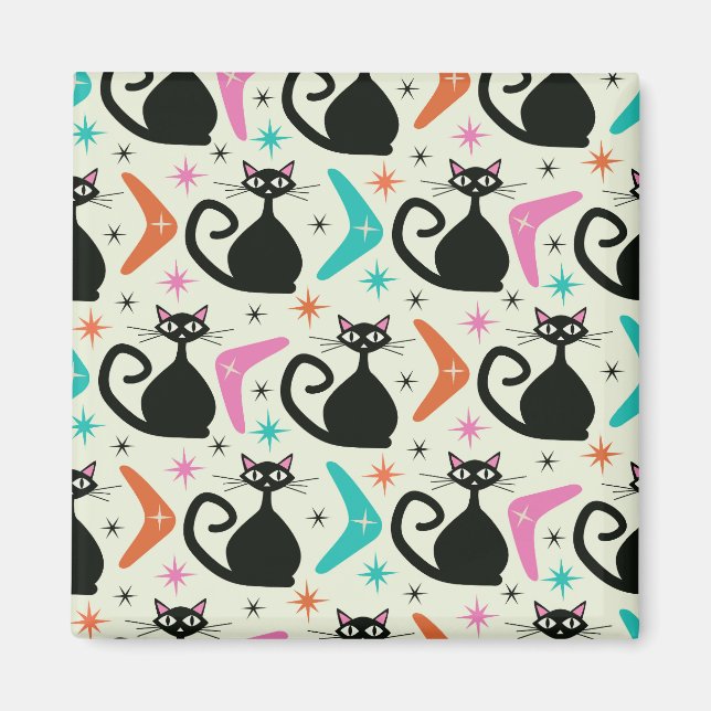 Imán Gatos atómicos negros de mediados del siglo XX con (Frente)