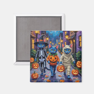 Imán Gatos Azules Rusos con Disfraces de Halloween