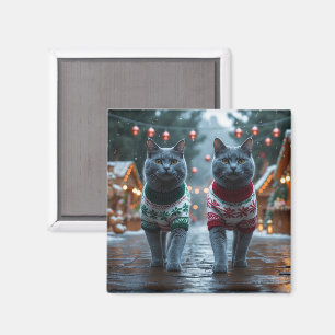 Imán Gatos Azules Rusos Navidad Nieve Fiesta 