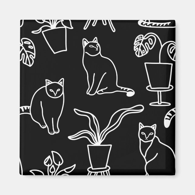 Imán Gatos blancos en negro (Frente)