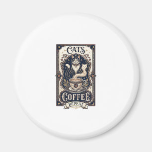 Imán Gatos Café Repetir Gato Café Arte Vector Vintage S