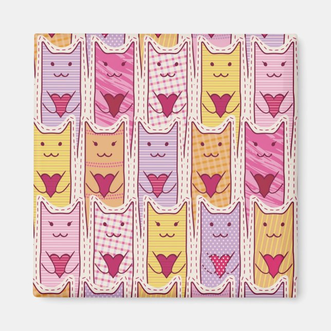 Imán Gatos cortos con corazones amorosos (Frente)