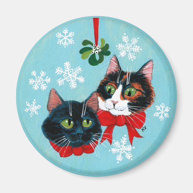 Imán Gatos cortos, Navidades mistletoe nieve de inviern (Frente)