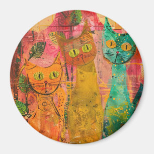 Imán Gatos de acuarela Boho - Arte felino de tierra (2)