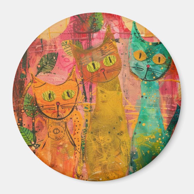Imán Gatos de acuarela Boho - Arte felino de tierra (2) (Frente)