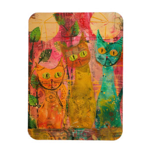 Imán Gatos de acuarela Boho - Arte felino de tierra (2)