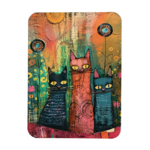 Imán Gatos de acuarela de Boho - Arte felino de la tier