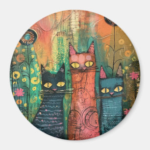 Imán Gatos de acuarela de Boho - Arte felino de la tier
