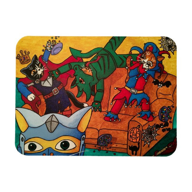 Imán Gatos de disfraces nocturnos de Halloween Knight (Horizontal)