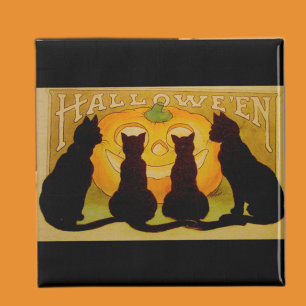 Imán Gatos de Halloween de época y Jack O'Lantern