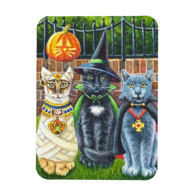 Imán Gatos de Halloween en arte acuático de disfraces (Vertical)