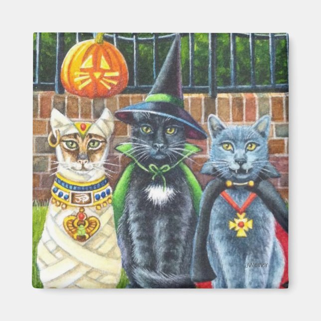 Imán Gatos de Halloween en arte acuático de disfraces (Frente)