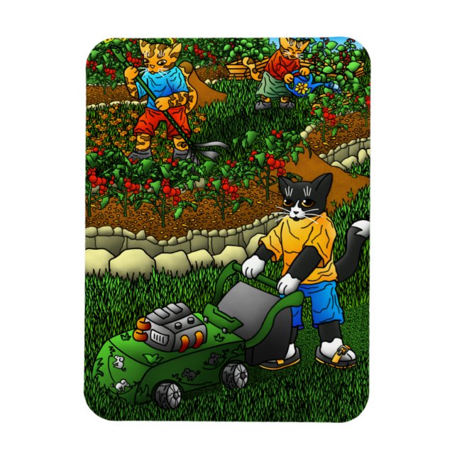 Imán Gatos de jardinería de verano (Vertical)